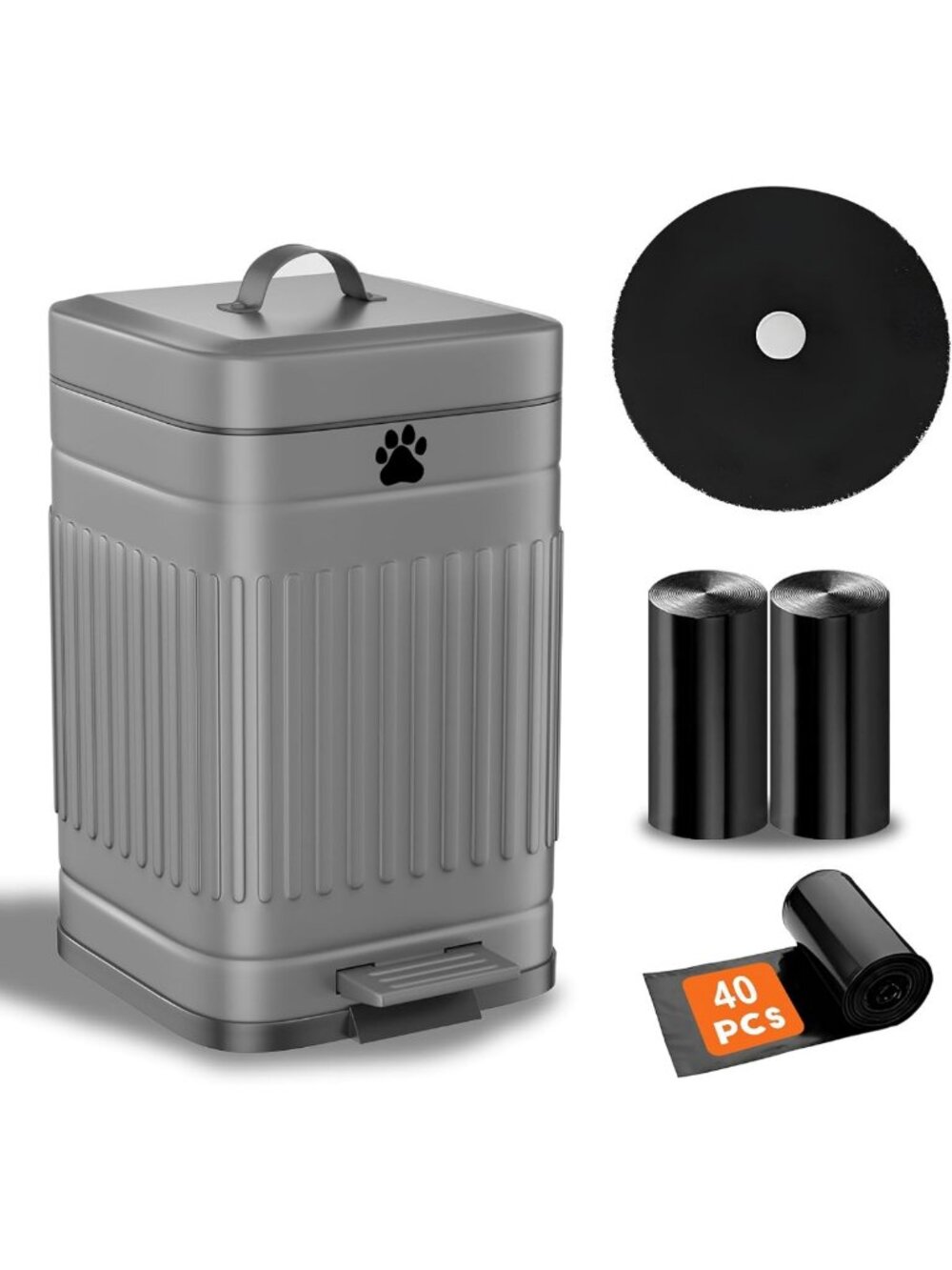 Outdoor Dog Poop Trash Can - 5L/1.3Gal Small Waste Bin with Lid, Gray